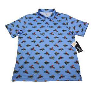 Caddy Cart Shirt Men L Sky Blue Golf Polo Lightweight Tropical Hawaiian Pullover
